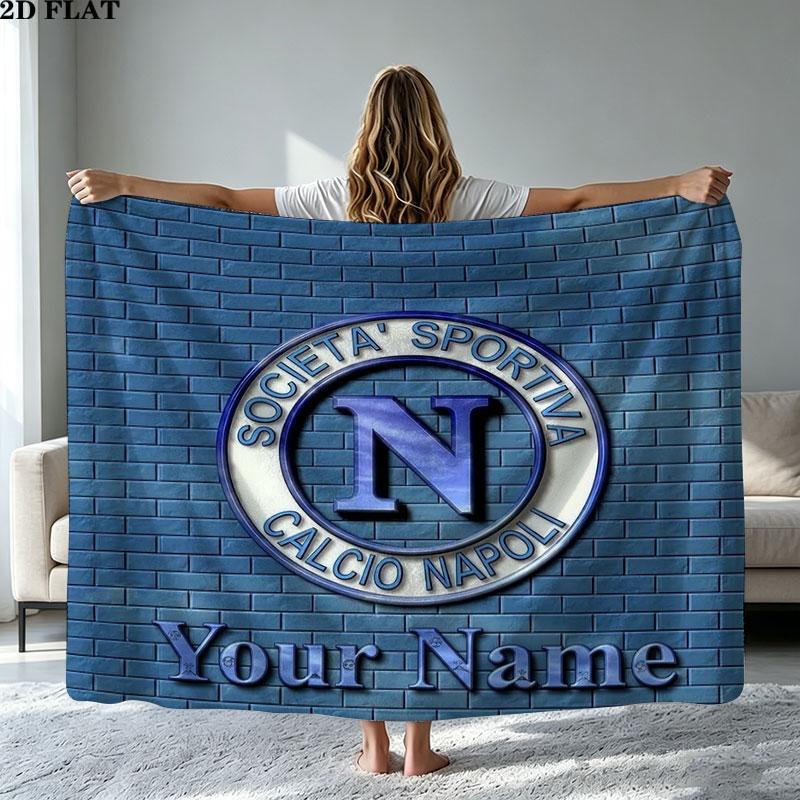 1PC SSC Napoli Custom Name Patterned Flannel Blanket Suitable For All Seasons for Home Decor Warmth and Comfort Gifts Holiday Present