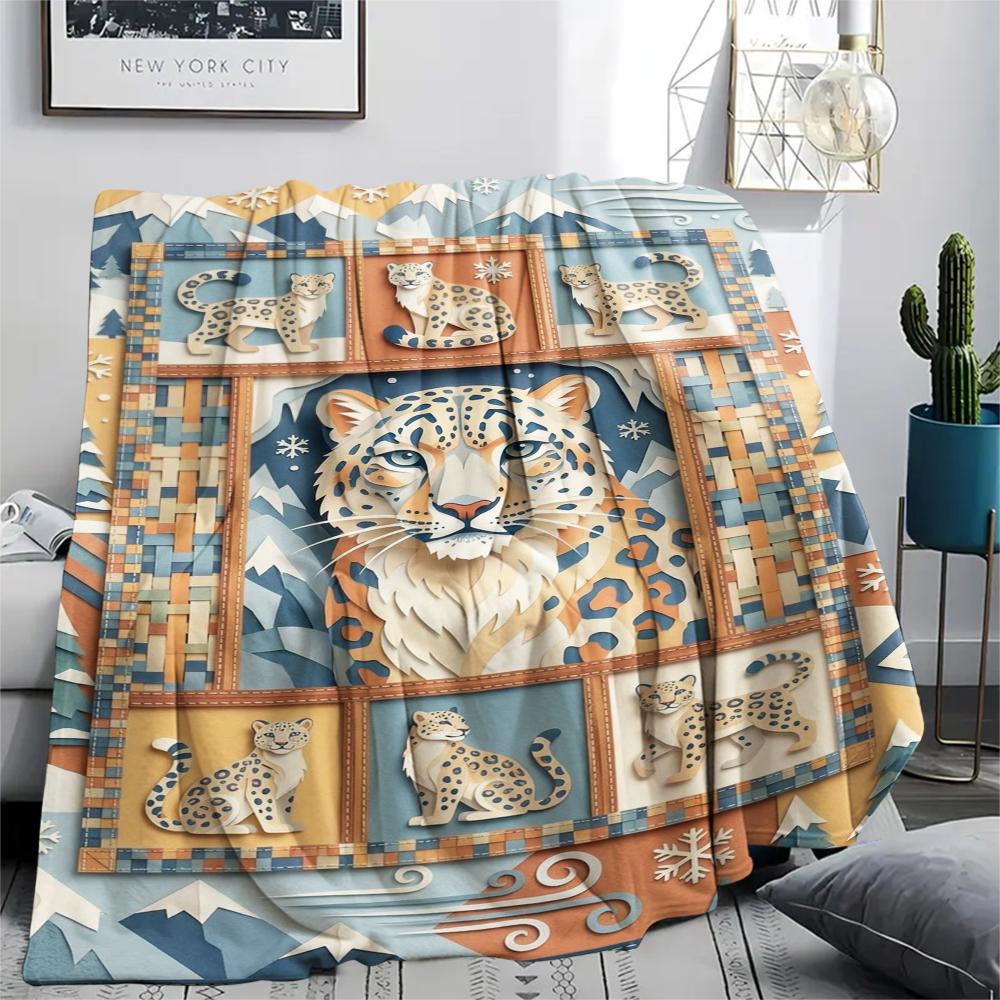 Snow Leopard Animal Print Flannel Blanket, High Quality Comfortable for All Seasons, Home Decor, Warmth and Comfort, Perfect for Christmas Gifts123