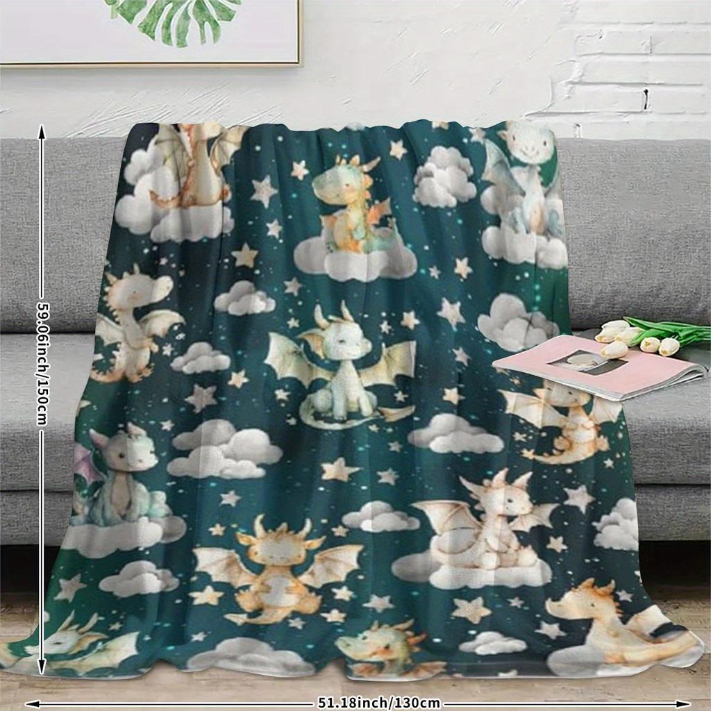 Whimsical Dragon Starry Night Print Blanket Soft Lightweight All Season Couch Sofa Bed Throw Office Camping Home Decor