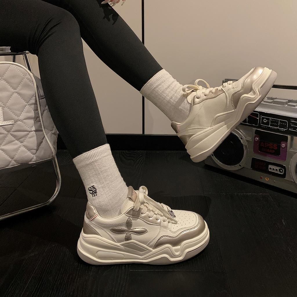 Cross flower women's shoes spring new platform white shoes versatile soft sole fashion casual shoes