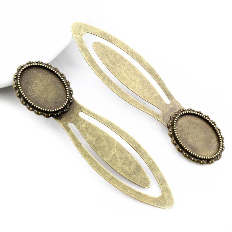 

New Fashion 2pcs 13x18mm Inner Size Antique Silver Plated And Bronze Simple Style Handmade Bookmark Cabochon Base Cameo Setting