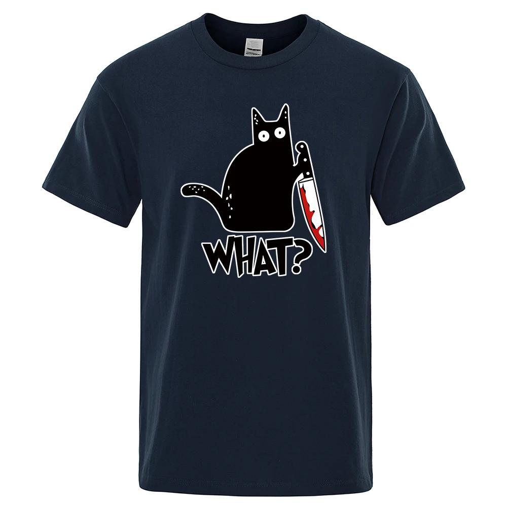Funny Knife Cat Cartoon Printed T-Shirt Fashion Casual Short Sleeves Loose Oversized Cotton Tshirt Summer Breathable Tees