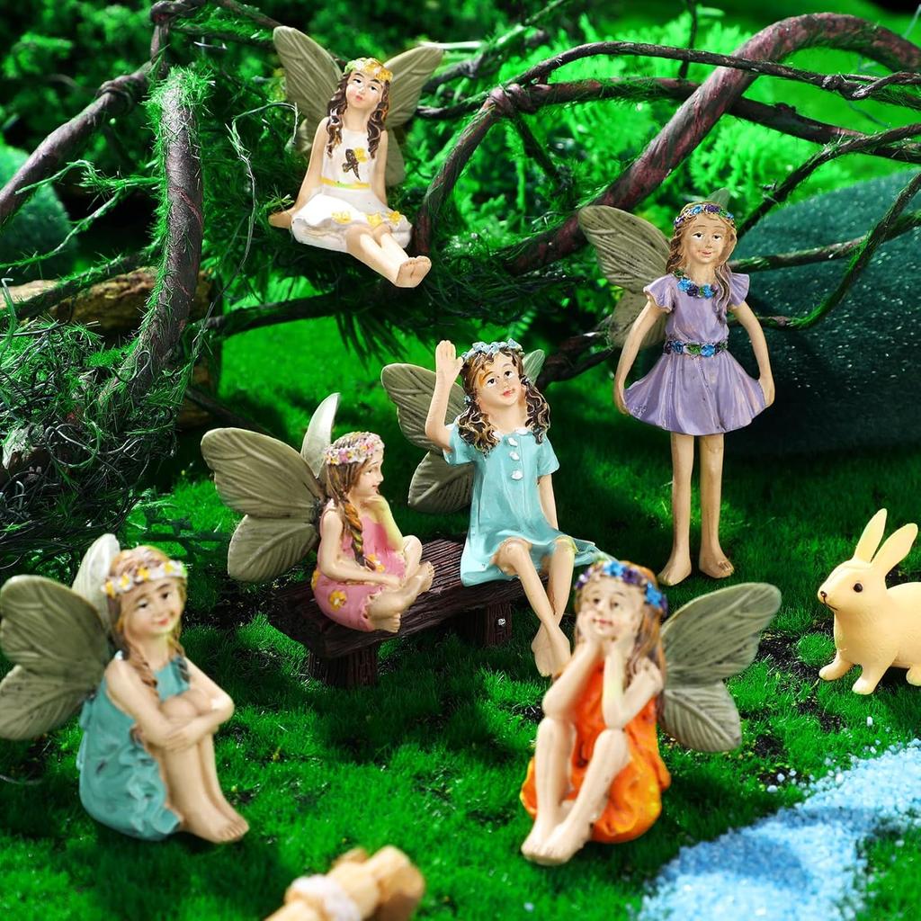 Roowest 19 Pcs Garden Accessories Garden Fairies Kit Miniatures Garden Animals Cute Tiny Mushroom Mini Pond Bridge Figurine Miniature Figurines Micro