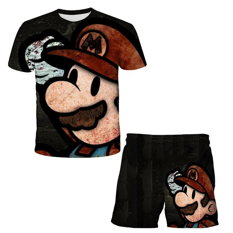 2025 MINISO Dětské oblečení Sady Cosplay Super Mario Trička Šortky 2 ks Obleky Děti Chlapci Dívky Topy Tričko Mario Bros Tričko Kalhoty Oblek