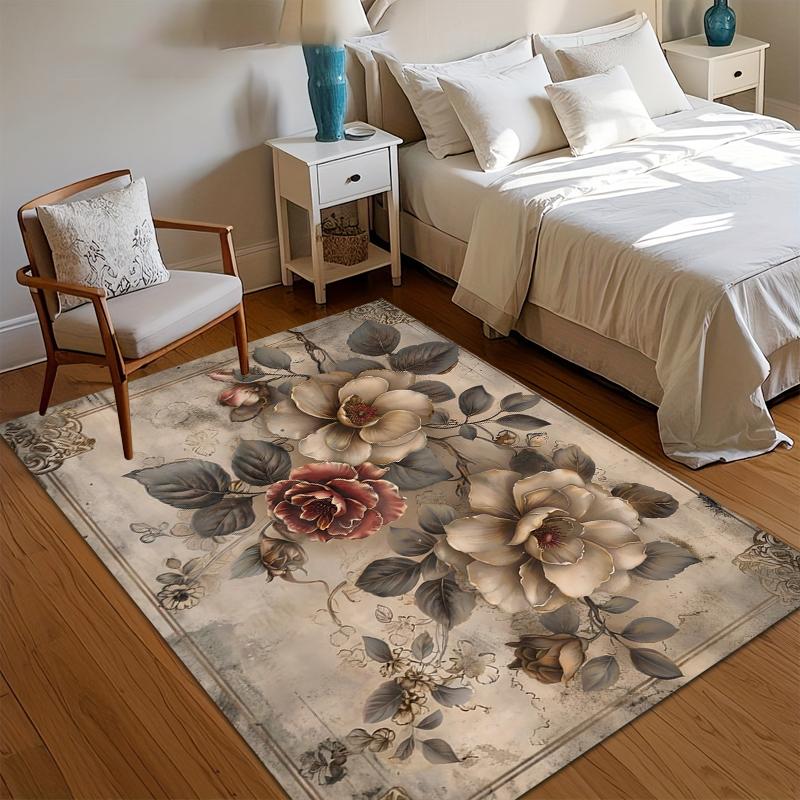 Covor de zonă Vantage Moale Antiderapant Vintage Cerneală Bujor Covoraș de podea pentru Hol Dormitor Cameră de zi Cameră copii Decor Acasă