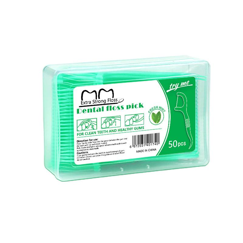 

50pcs Mint Flavored Dental Floss Picks Ultra-Fine Portable Flossing Sticks for Home And Travel Adult Toothpick Thread зелёный