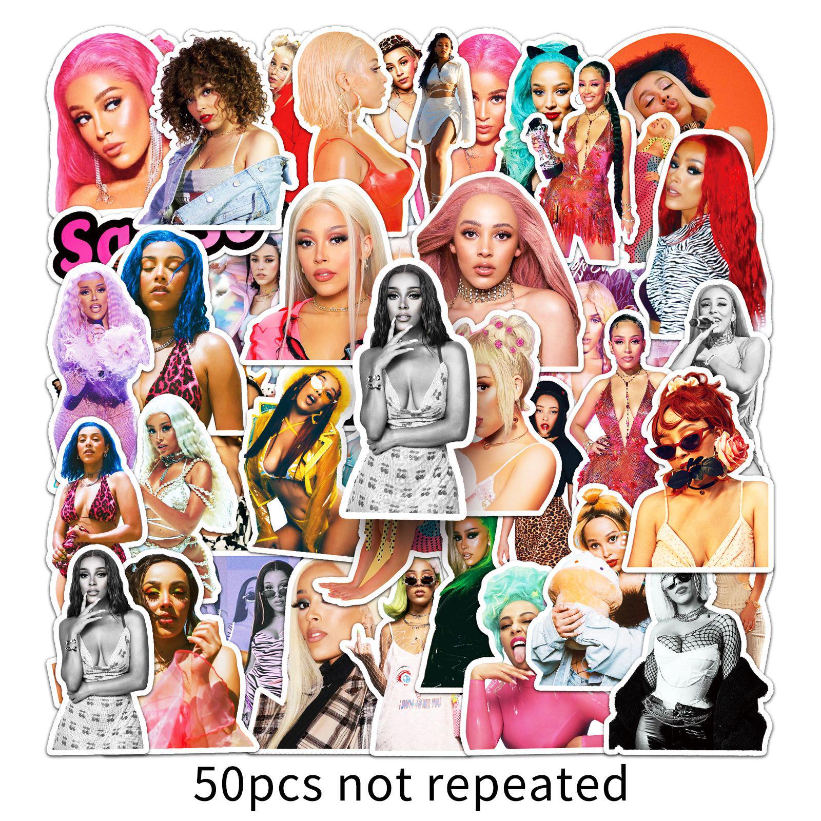 Doja Cat 50-Pack Cartoon Stickers for Notebooks & Planners - European/American Star Merchandise