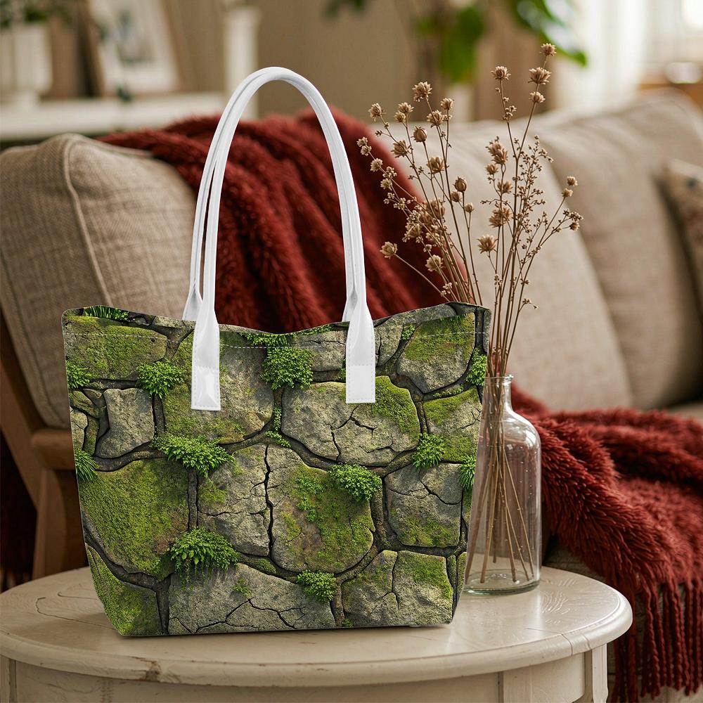 Mossy Stone Pattern Tote Bag Casual Portable Shoulder Bag for Daily Use