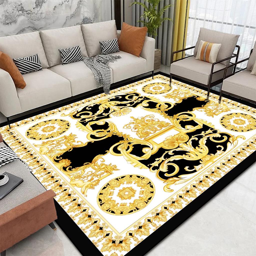 European Luxury Gold Carpets for Living Room Fashion Abstract Lounge Decor Sofa Table Mat Large Area Washable Rugs for Bedroom