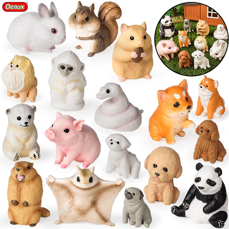 Oenux Farm Model Pig Hen Rabbit Shiba Inu Goat Action Figures Poultry Animals Figurine PVC Miniature Home decor Lovely Kids Toy