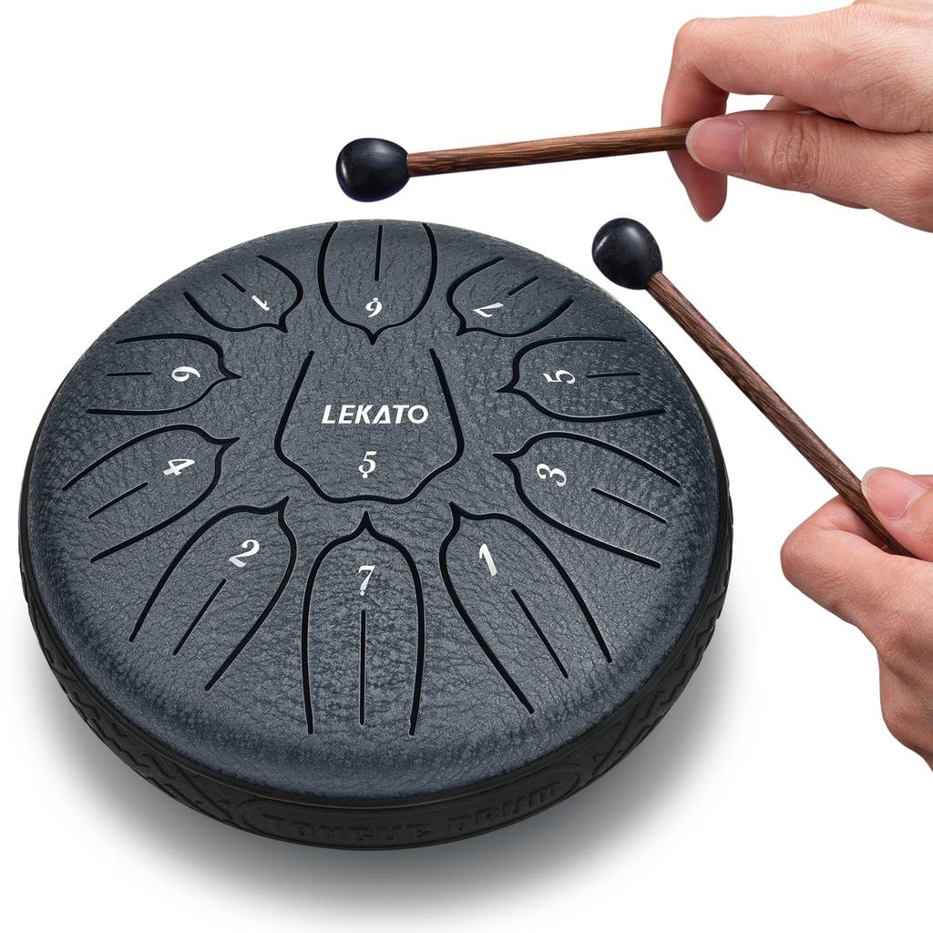 LEKATO Steel Tongue Metal Percussion Instrument with Mallets and Storage Ideal for and Zen 6-inch 11-note Drum, Bag, Meditation, Yoga, (Navy Blue)