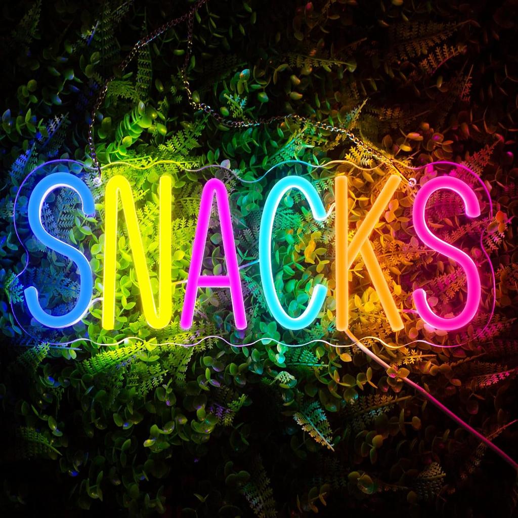 Snacks Neon Sign, Snack Bar Sign Wall Decor, Dimmable USB Powered Neon Light for Candy Cake Shop Coffee Bars Decoration