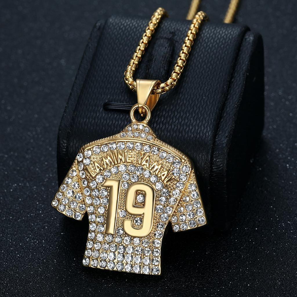 New Hot-Selling Hip-Hop Jewelry Titanium Steel Gold-Plated Diamond-Studded Yamal No. 19 Jersey Pendant Necklace