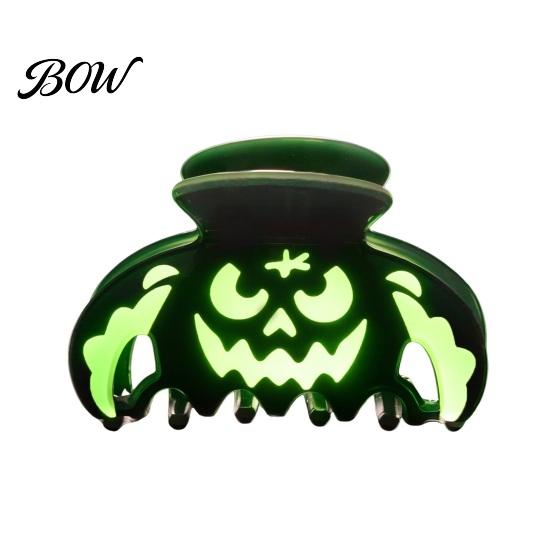 Funny Ghost Face Hair Clips Halloween Claw Clips, Luminous Pumpkin Pattern Acrylic Anti-slip Cute Bat Glow in The Dark Grippers for Women Girls Daily