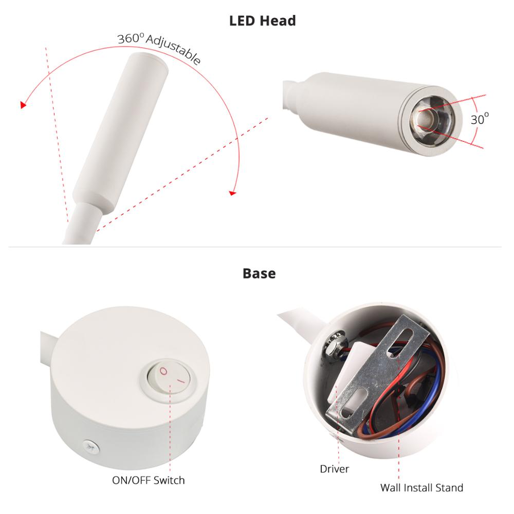 1PC Bedside Working Study Reading Lamp Wall Lamp 3W LED Book Lamp Wall Night Light LED Flexible Spotlights Lamp