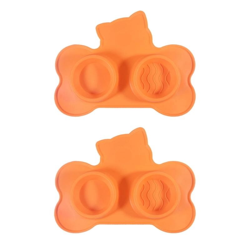 

Кормушки для кошек с присосками 2 в 1, двойной коврик для миски, силиконовая подкладка с присосками, силиконовый коврик