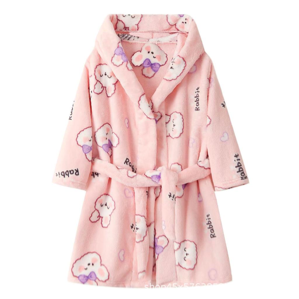 Children's Hooded Rainbow Horse Fleece Bathrobe – Thick, Warm, Autumn/Winter Print