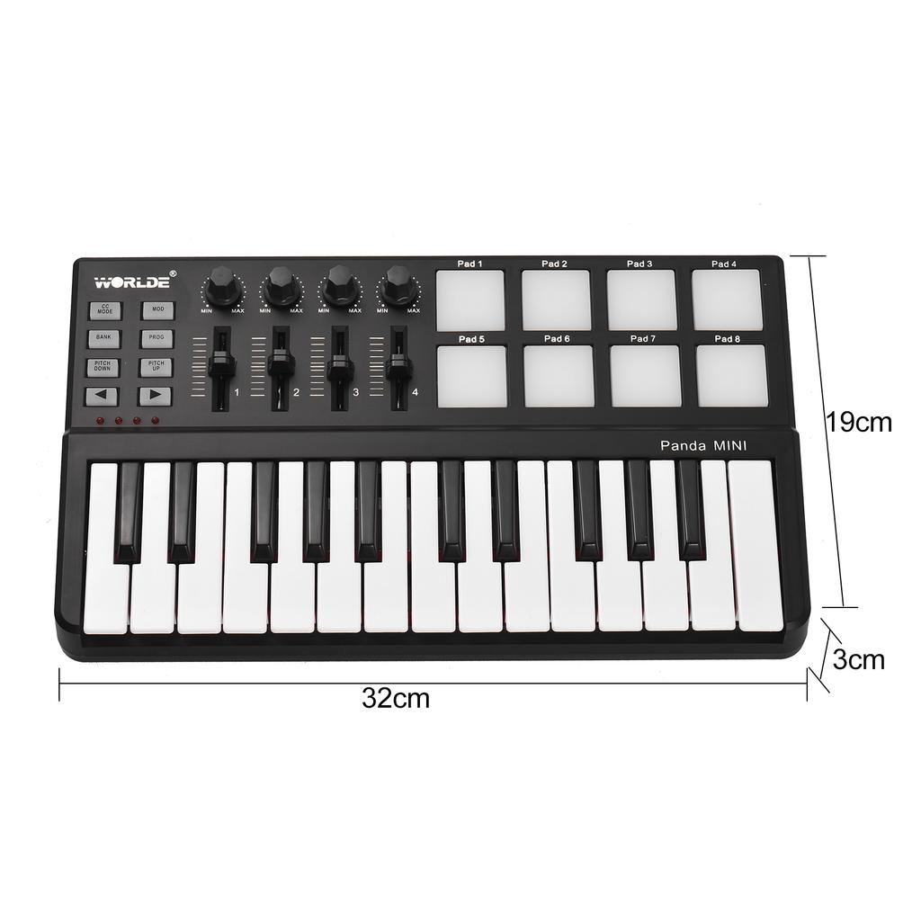 WORLDE Panda Mini Portable Mini 25 Key USB Keyboard and Drum Pad MIDI Controller