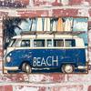 Room Decor  Vintage Metal Tin Sign Featuring a Retro Bus And Surfboard Beach Scene Durable Plaque Made of Aluminum