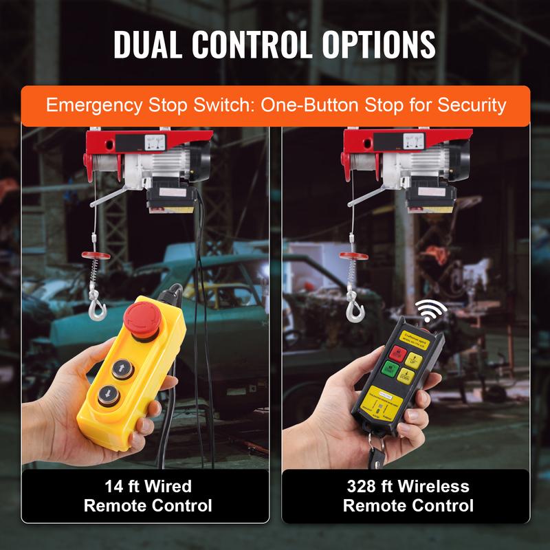 SucceBuy 440lbs Wireless Electric Lifting Hoist with 40ft Single/20ft Double Slings Lifting Height Lift Hoist for Garage