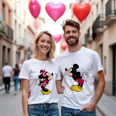 Mickey Minnie Baumwoll-T-Shirt Damen Herren Disney Paar Rundhals Oberteile T-Shirts Valentinstag Mode Kleidung Täglich Lässig Streetwear