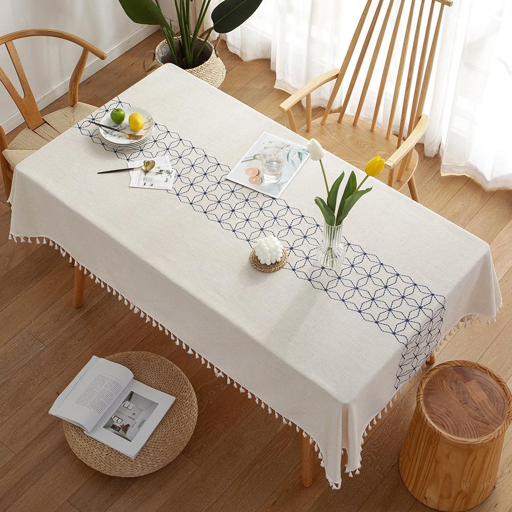 Tablecloth Tablecloth Rhombus Geometric Embroidery Imitation Cotton And Linen Rectangular Dining Table Coffee Table Cover Towel Cloth