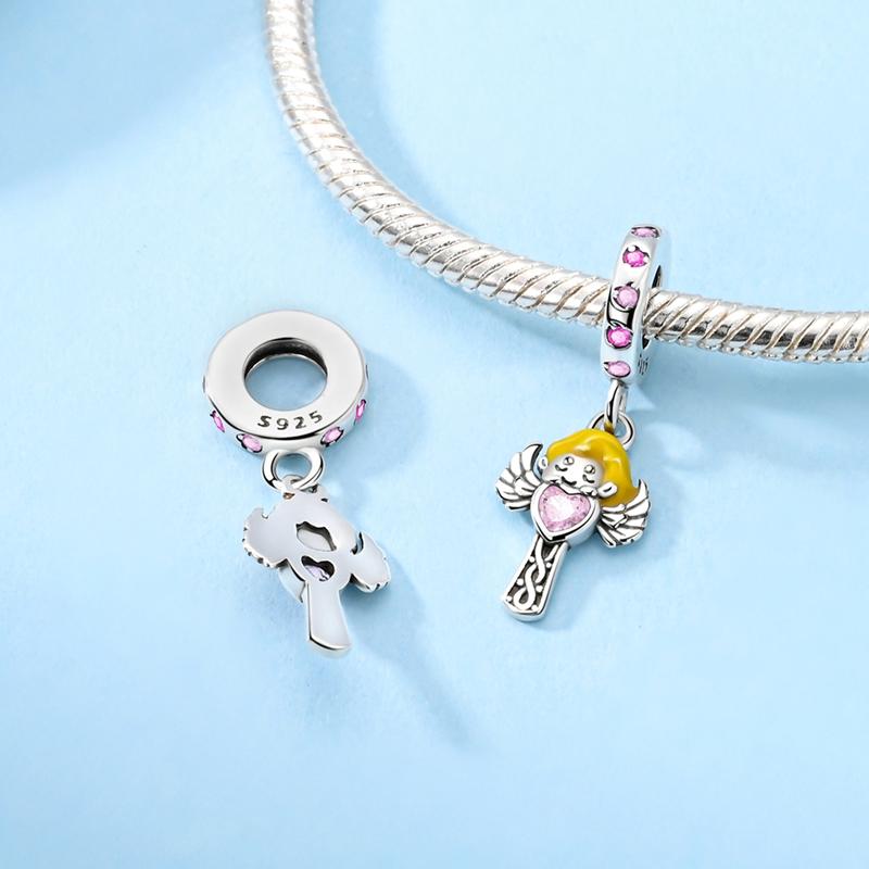 Charms Angel Series Sparkling Zircon Wings Beads Pendant Fit Diy Original Bracelet Necklace Copper Women Jewelry Gifts