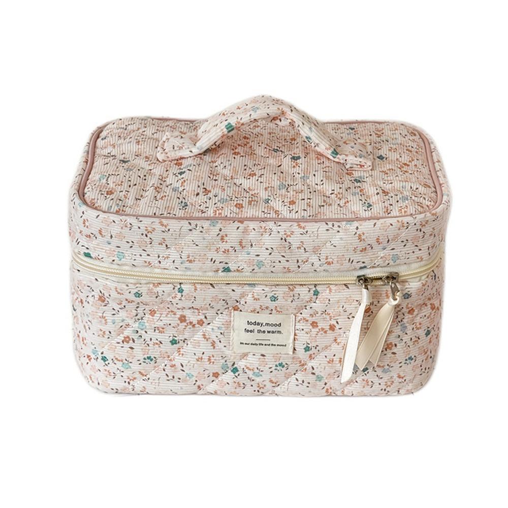 Ins Style Korduroy Ästhetischer Kosmetik-Organizer Große Kapazität Reißverschluss Floral Make-up Tasche Hautpflege Clutch Kosmetik