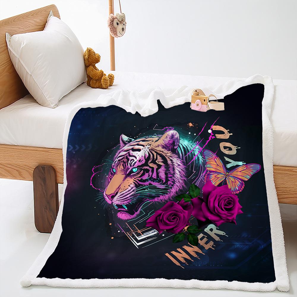 2D Digital Print Cover Blanket Animal Tiger Wolf Leopard Thickened Lamb Wool Crystal Plush Blanket