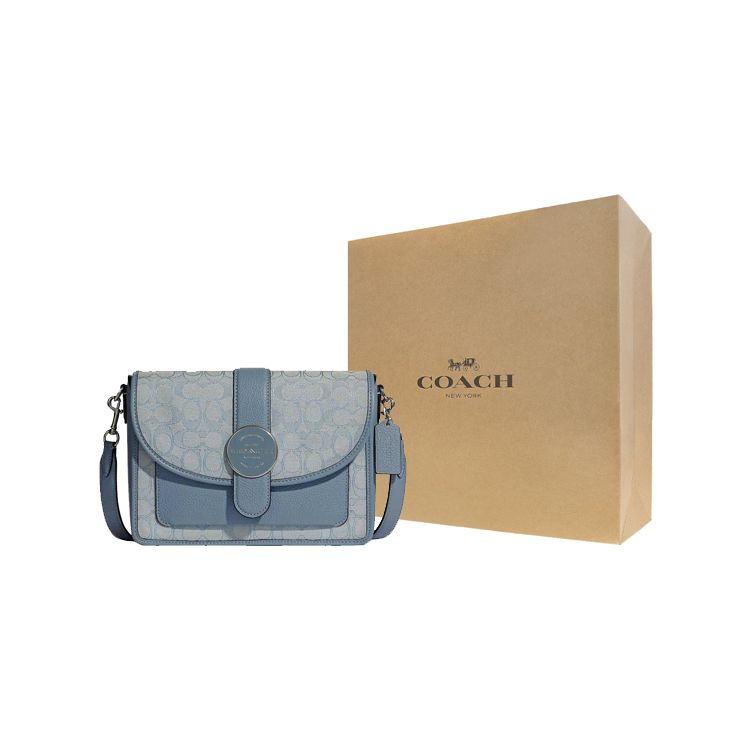 Coach Lonnie 25 Chambray Light Color Floral Print Fabric With Leather Shoulder Crossbody Bag Medium Women bags Fog-Blue Morandi C8307-SVS9X