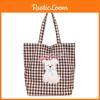 Embroidered Checkered Puppy Printed Canvas Shoulder Bag Outdoor Bag Crossbody