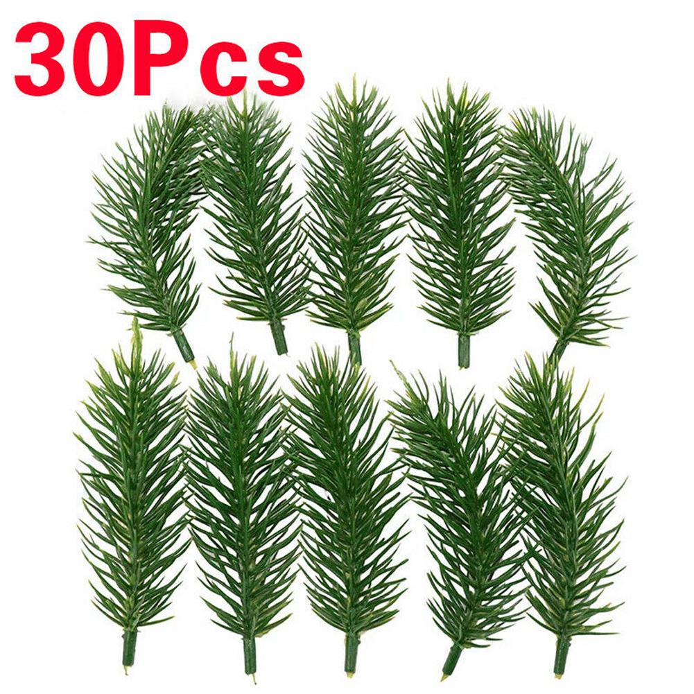 

30 шт. Рождественские искусственные растения, цветы, поддельные сосновые ветки, рождественская елка, домашний декор, венок своими руками, зеленые листья, новогоднее украшение