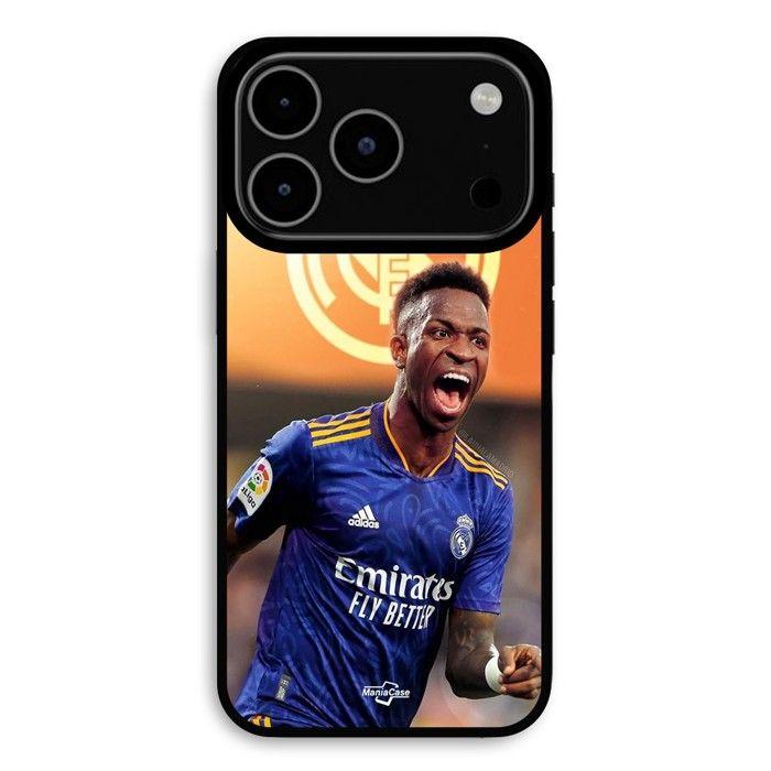 Hülle Für iPhone 18 Pro Max Vini JR Wallpaper Real Madrid Blau und Gelb Maniacase schwarz