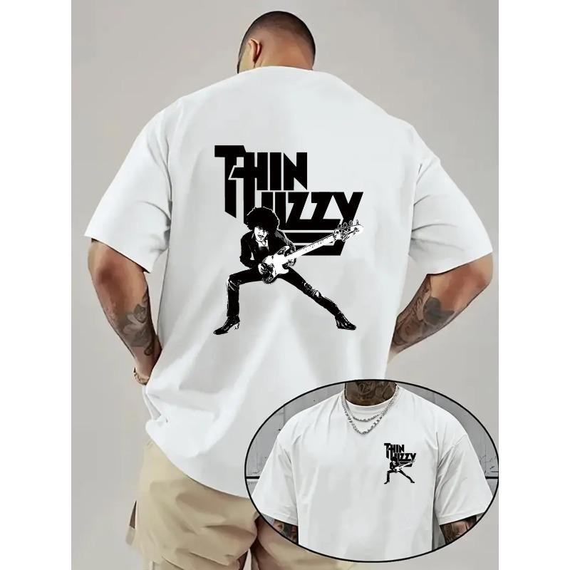 Men's Drop Shoulder T-Shirt, THIN LIZZY, Thin Lizzy Band Double-Sided Graphic Men's Loose Fit T-Shirt
