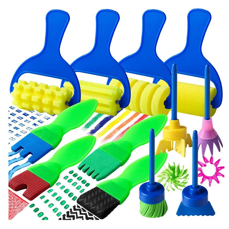 Kid's Sponge Stamp Ink Pad and Roller Set for Painting and Drawing