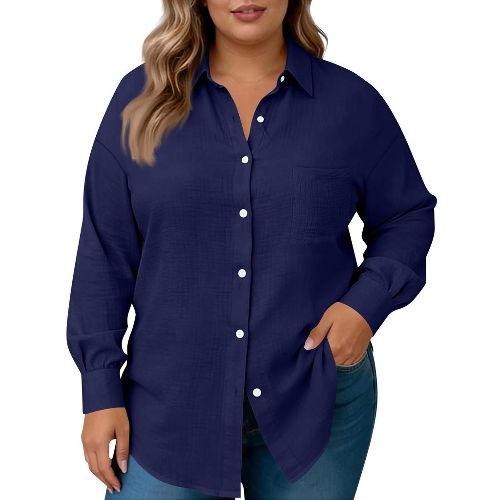 Damesmode Casual Kleur Knoopsluiting Lange Mouwen Shirt Top