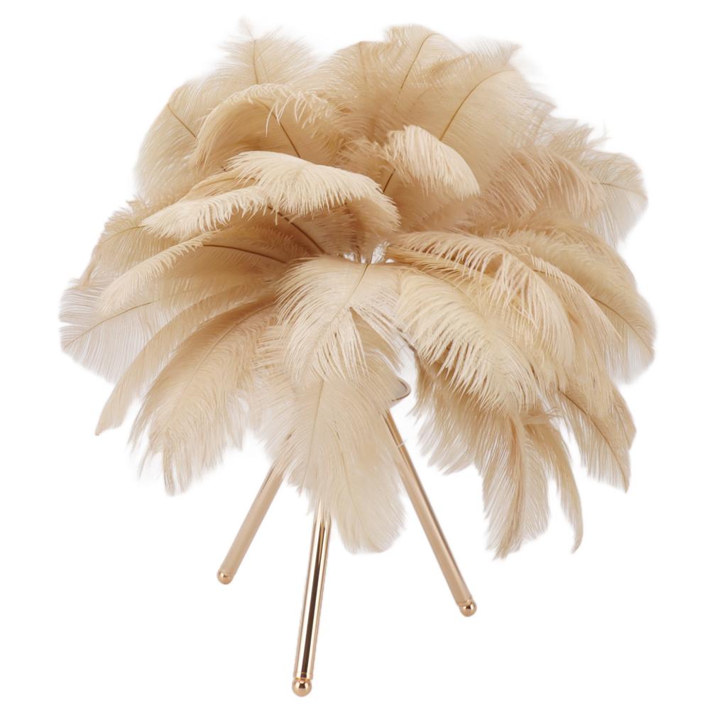 Feather Table Lamp USB Rechargeable Ostrich Feather Desk Light with Gold Tripod for Bedroom 40Pcs