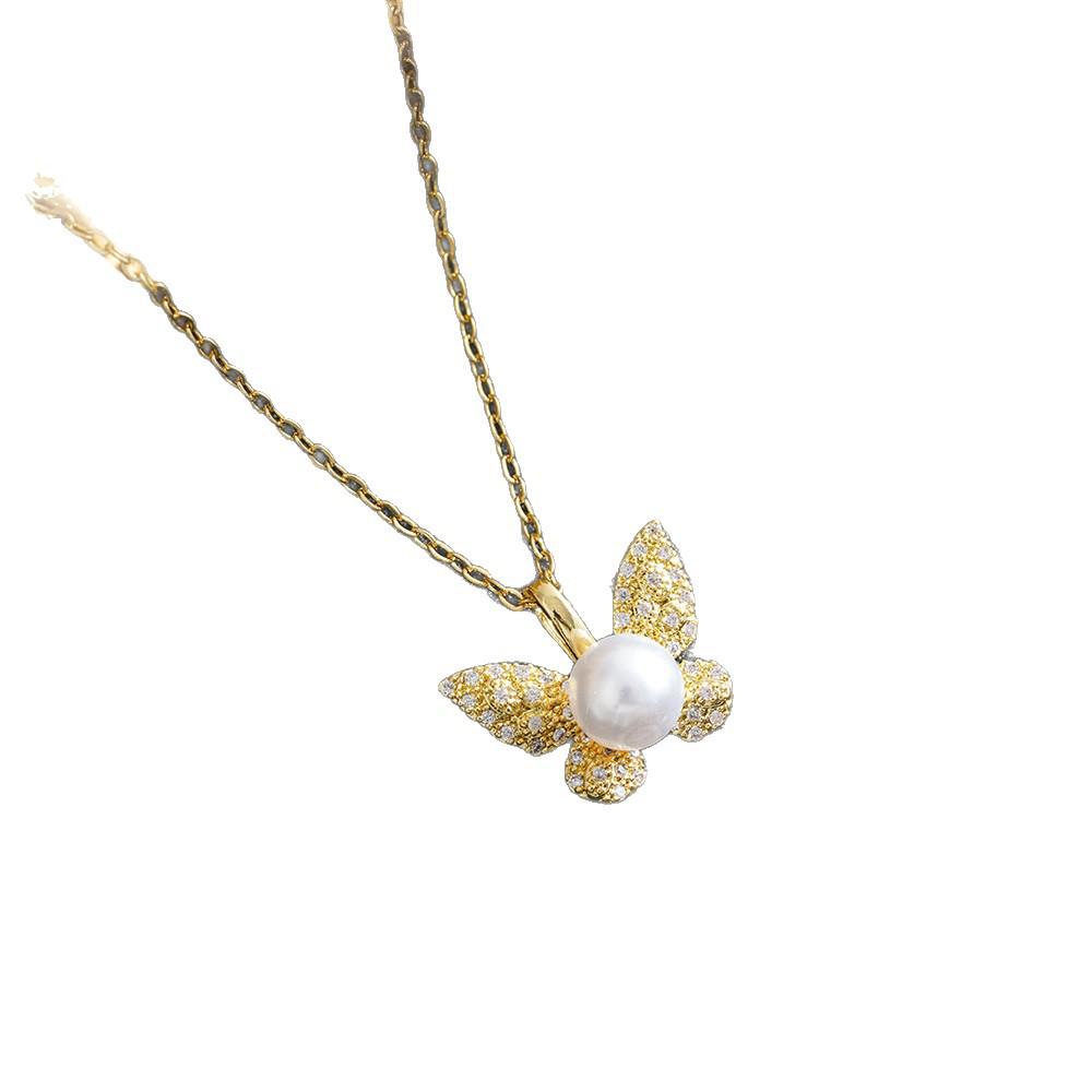 Korean Style Freshwater Pearl Butterfly Pendant Necklace - High-End Versatile Clavicle Chain