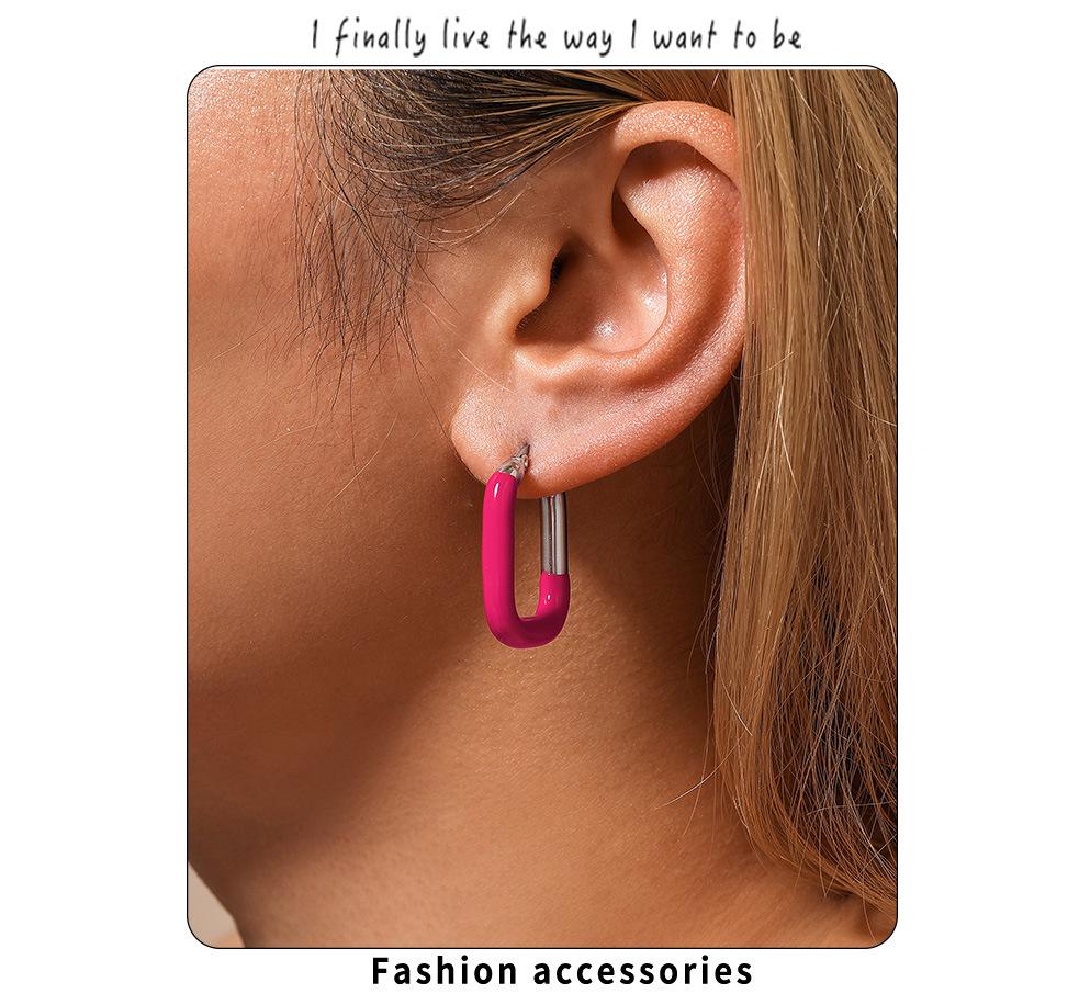 Qiong Yao European Style U-Shaped Gold-Plated Enamel Drop Earrings for Women - Trendy, Stainless Steel, Color-Preserving.