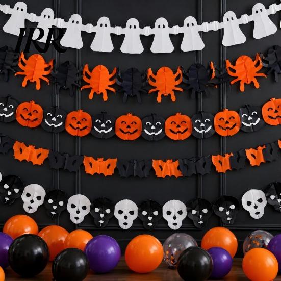 High-quality Halloween Banner 5 Pcs 10FT Banner, Spooky Spider Bat Skull Ghost Decorative Holiday Cloth Pumpkin Hanging Bunting Garland for