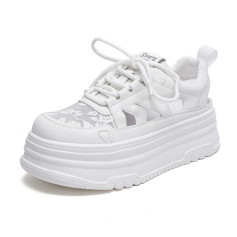 Leather lace gauze summer new thick-soled hollow sports and leisure board shoes