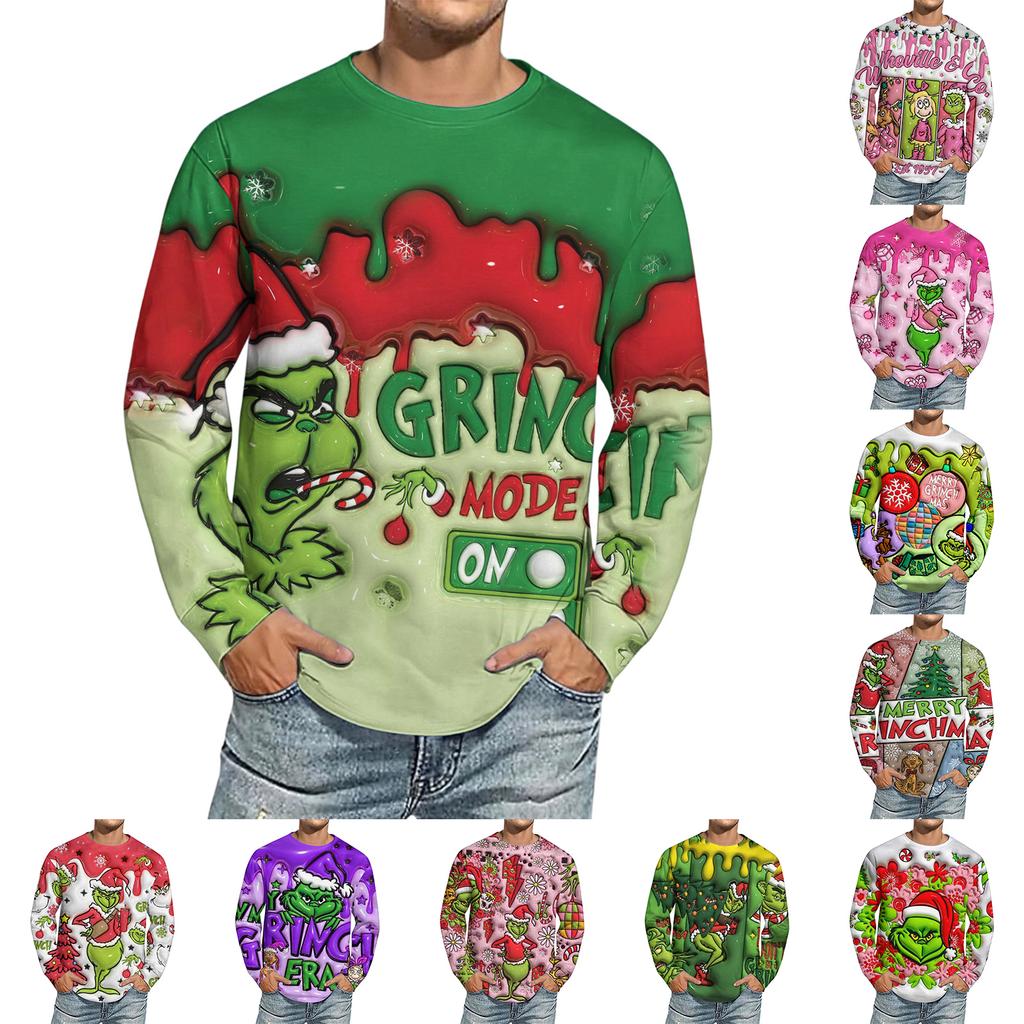 Men's Christmas Printed Imitation Cotton Long-sleeved Shirt