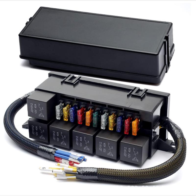 12 24V Vlot Fuse Relay Box Pre-Wired Fuse and Relay Box with 6 Relays and 11 Way ATC/ATO Relay Fuse Box Block For Auto Car