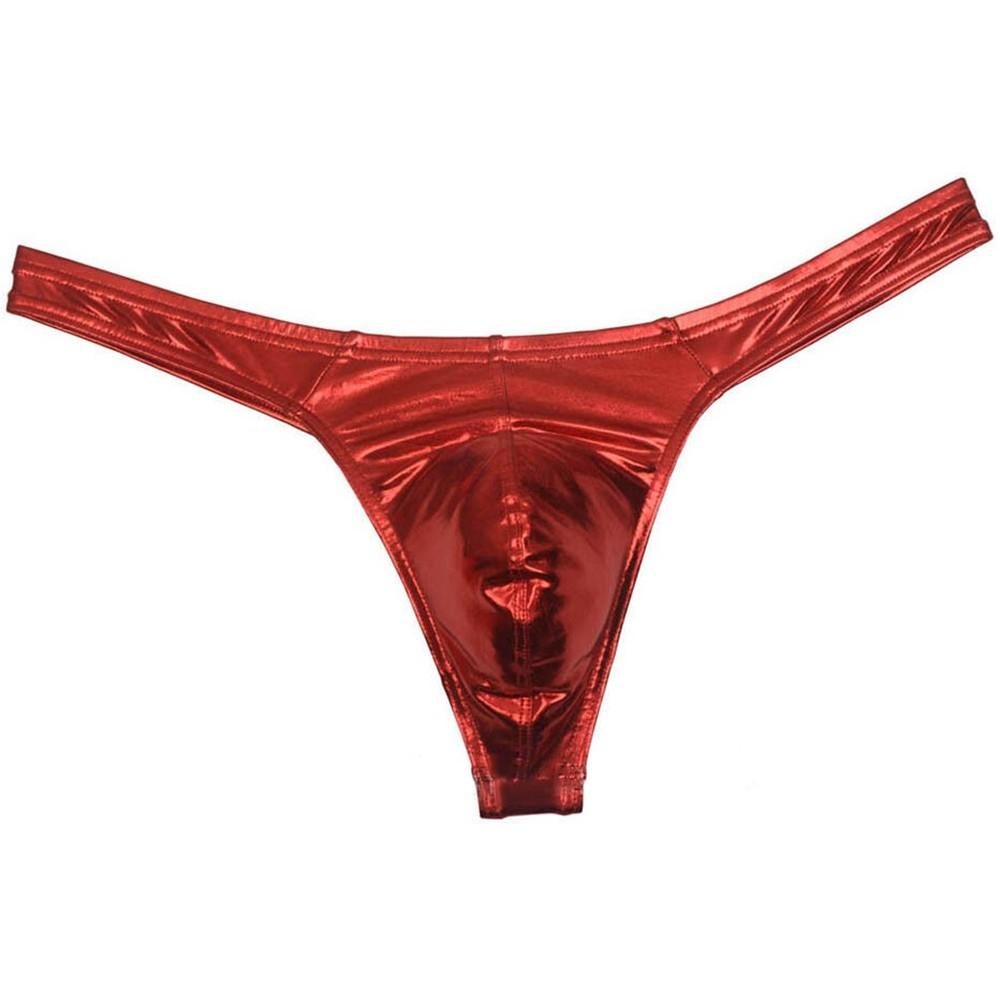 Shiny Male Underwear Stretchy Faux Leather T Back G String Thong Pants
