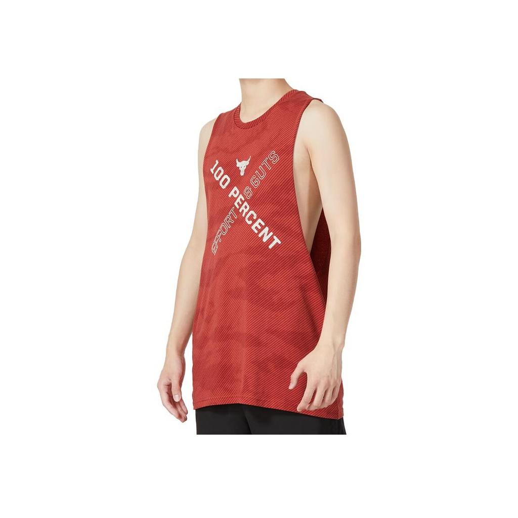 Under Armour Project Rock Letter Print Sports Training Breathable Vest Men Vests Red 1370488-635