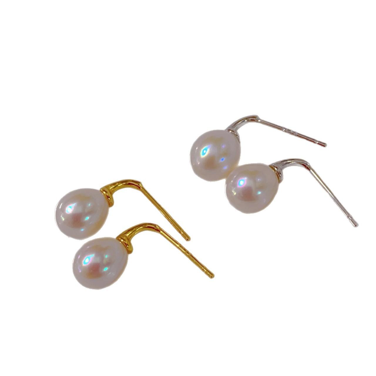 Натуральный сильный свет к круглым жемчужинам в форме риса цельное тело 925 серебро пусеты с покрытием 18к золото модный темперамент ретро стиль Джейн Эйр Natural freshwater pearl short rice bead earrings