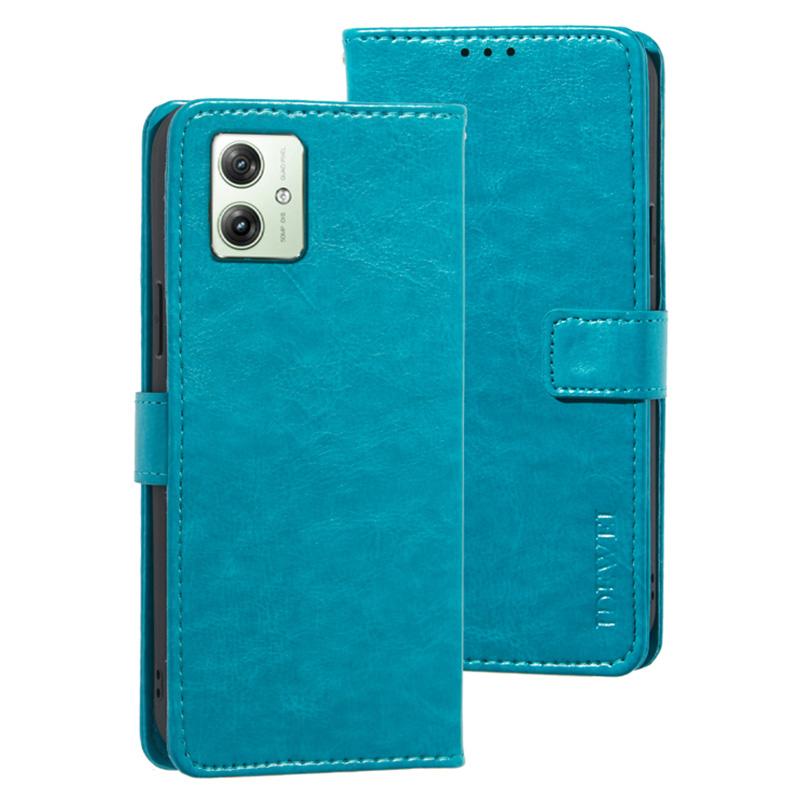

For Motorola Moto G64 5G Case Wallet Phone Leather Cover Crazy Horse Texture Sky Blue