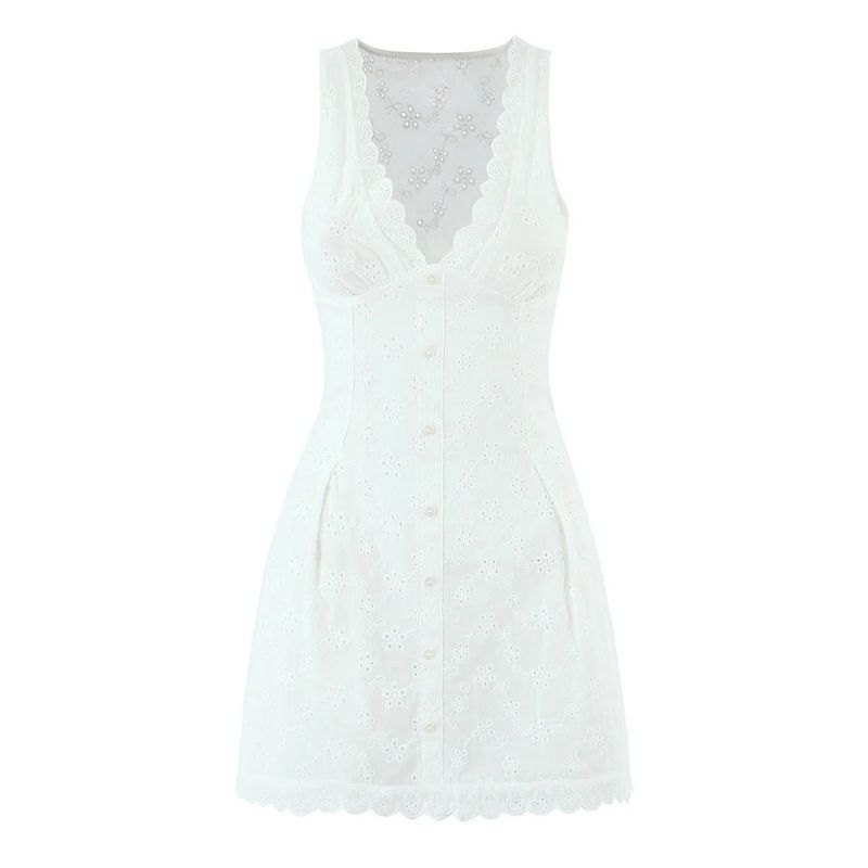 

Throbbing Holiday Time Bella Same Style Frankies French style Retro Sexy V-neck Embroidered Elegant Women s Dress White V Neck Embroider L