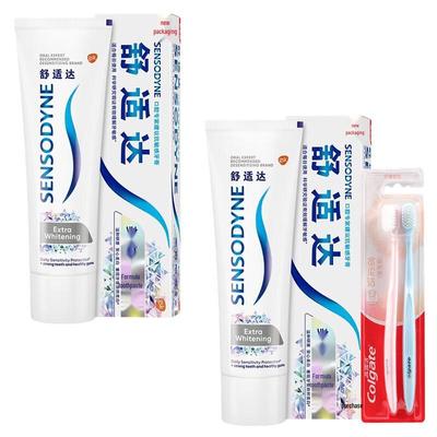 Sensodyne Aufhellende Zahnpasta für empfindliche Zähne & Colgate Zahnbürsten Bundle