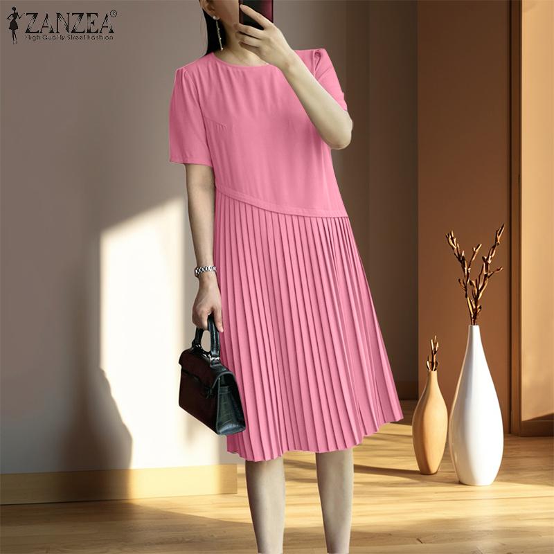 

ZANZEA Women Casual Round Neck Solid Color Summer Short Sleeve Dress 5XL хакі